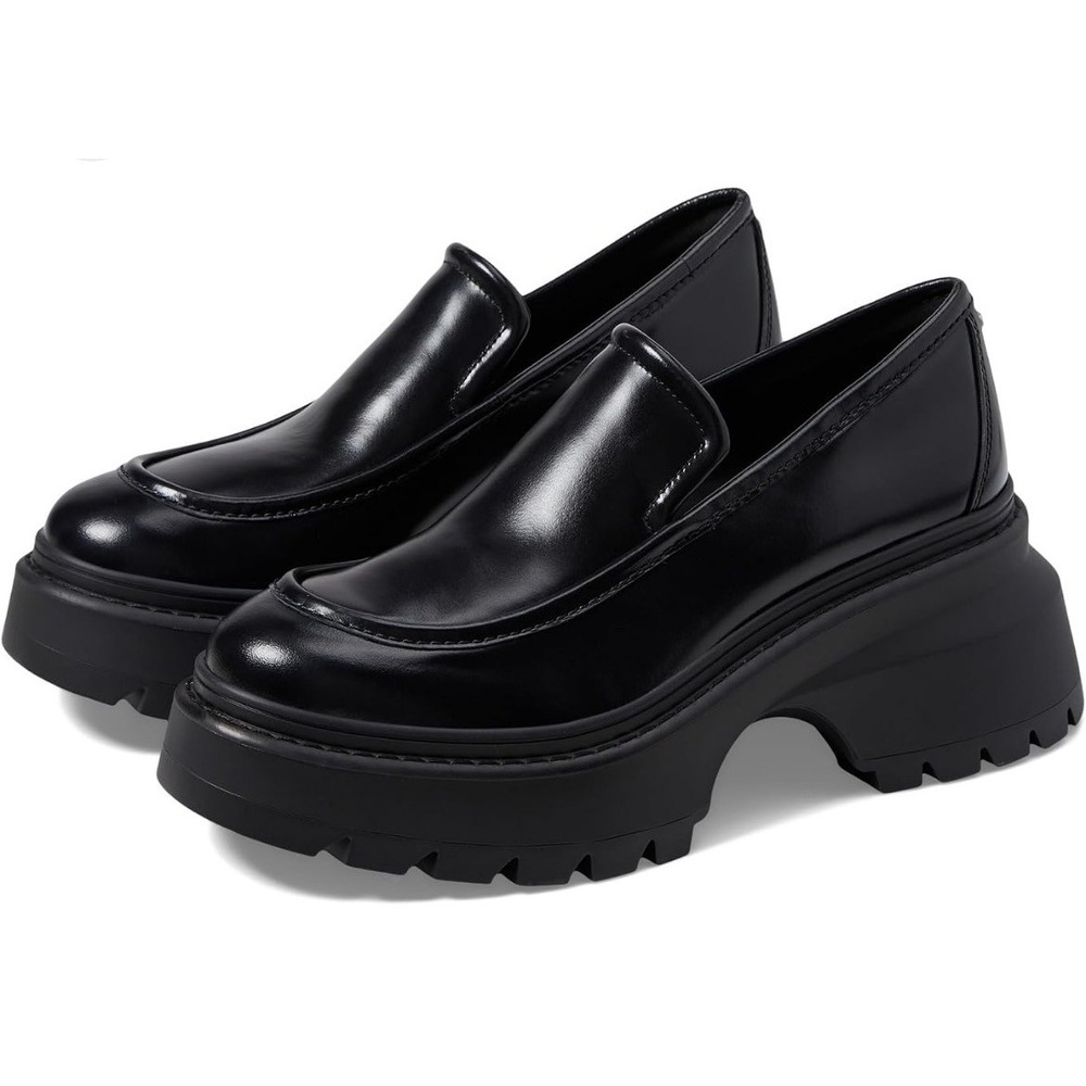 Michael Kors Womens Black Leather Platform Lug Sole Loafers SG24F Size 11M
